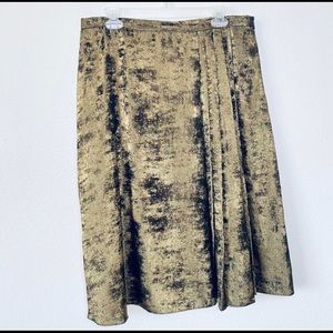 H by Halston NEW Large Shimmer Metallic Gold Pleated Front Swing Midi Skirt